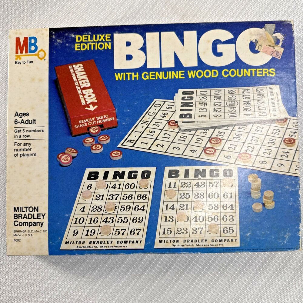 Vntg. 1974 Milton Bradley BINGO Board Game Night Wooden Pieces Novelty Retro NOS